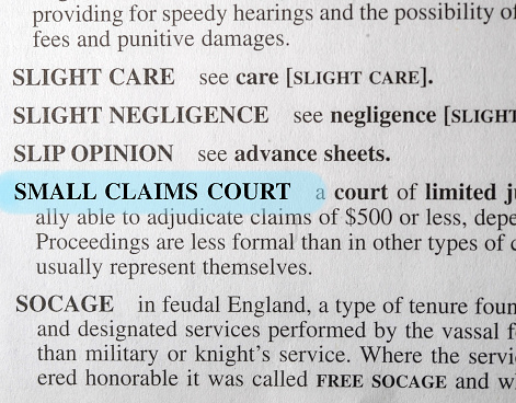close up photo of the words small claims court