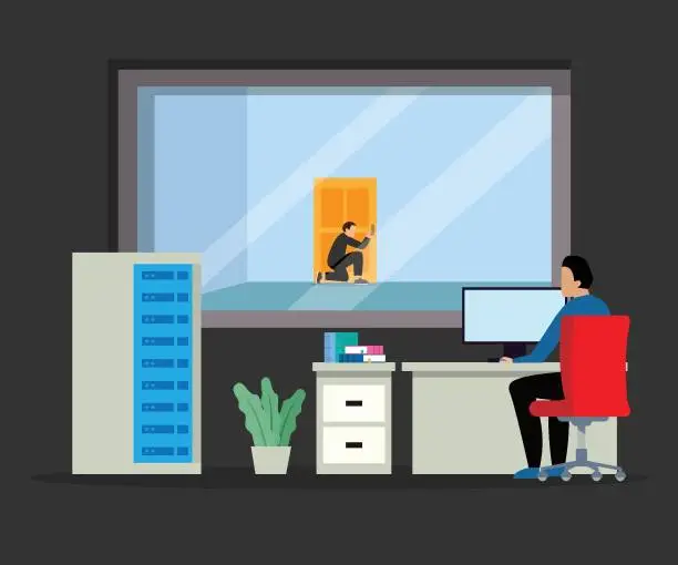Vector illustration of Security room with cctv equipments