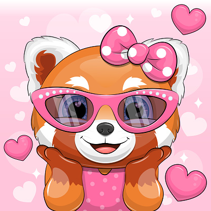 Vector illustration of an animal on pink background with hearts.