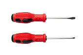 Pair of red and black screwdrivers isolated on white background