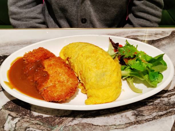 Japanese curry pork Tonkatsu rice Omelette