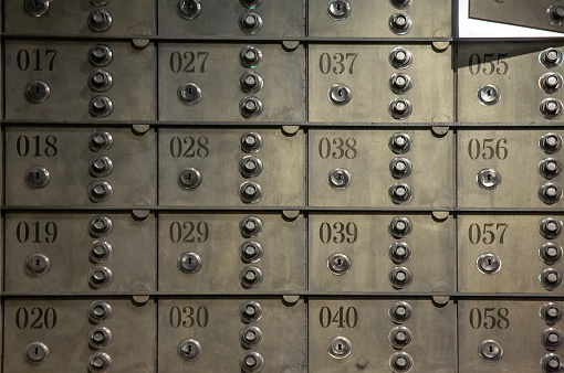 Steel safe boxes in the bank storage