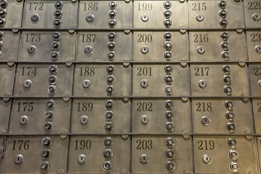 Steel safe boxes in the bank storage