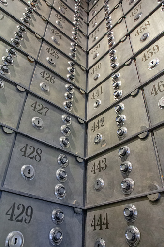 Steel safe boxes in the bank storage