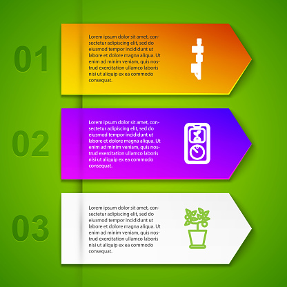 Set line Standalone sensor, Smart farming technology, Plant pot and control system. Business infographic template. Vector.