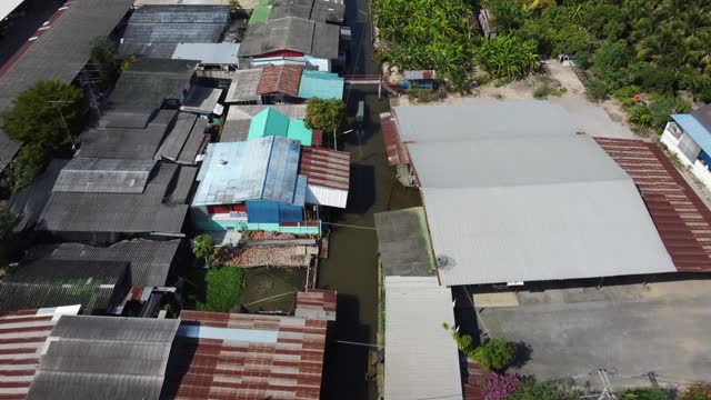 Aerial video on floating market bangkok Thailand