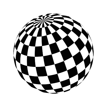 Checkered globe in black and white. 3D chesss phere. Vector illustration