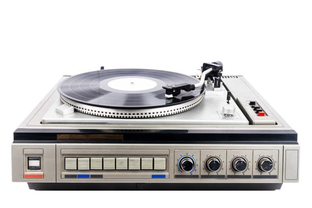 istock Vintage turntable record player with black vinyl 2143070140