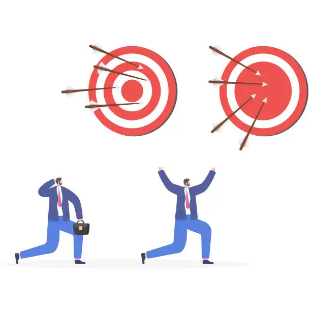 Vector illustration of Businessman throwing darts at dart board. Concept business success illustration.