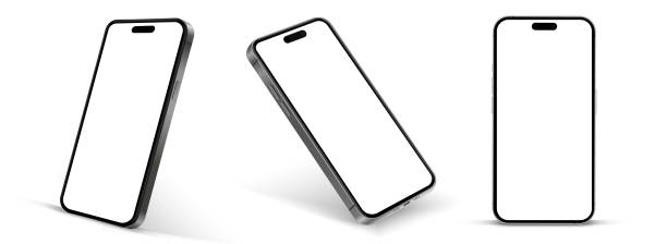 istock 3D realistic high quality smartphone mockup with isolated background. Smart phone mockup collection. Device front view. 3D mobile phone with shadow on white background. 2143128340