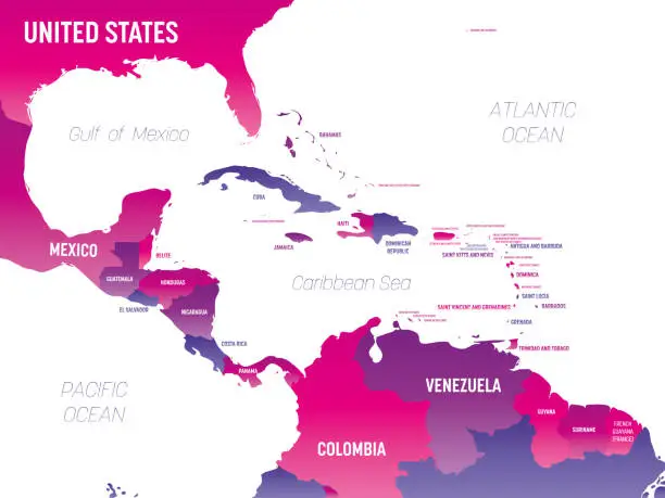 Vector illustration of Central America detailed political map with lables