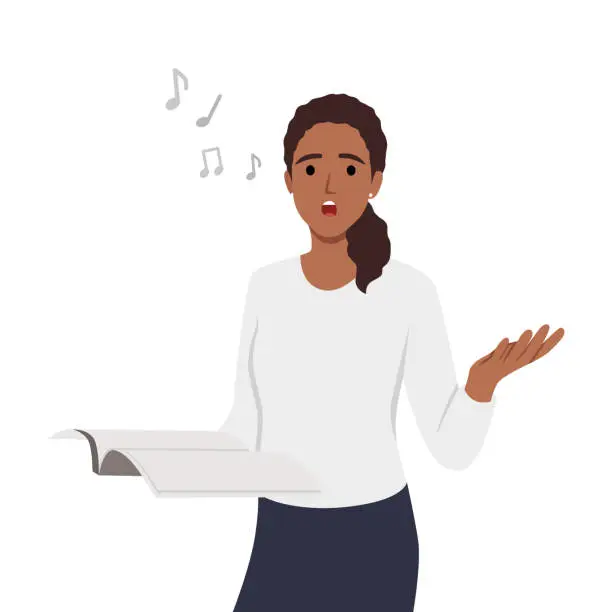 Vector illustration of Female Music Tutor Holding a Song Book.