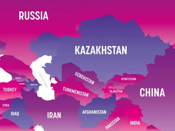 Vector illustration of Central Asia detailed political map with lables