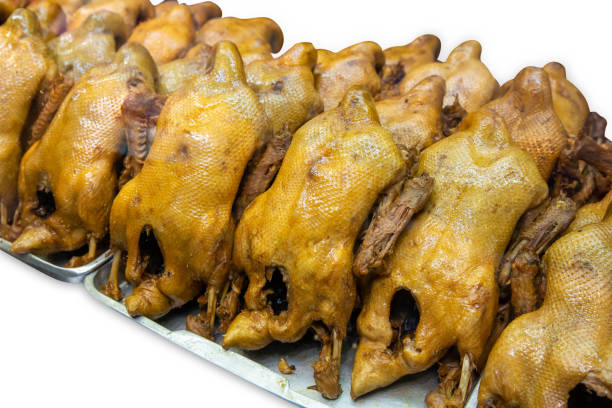 Die cut of Steamed pot-stewed duck on white isolated.