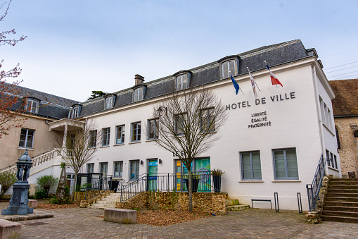 Igny, France - April 6, 2024: Exterior view of the town hall of Igny, a French commune of the Essonne department, in the Ile-de-France region, southwest of Paris