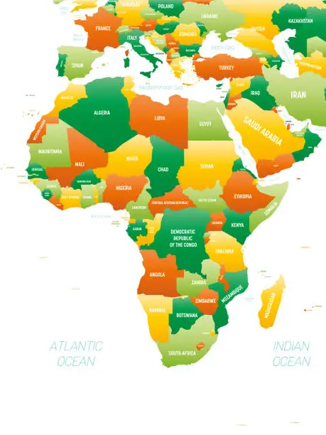 Vector illustration of Africa map detailed political map with lables