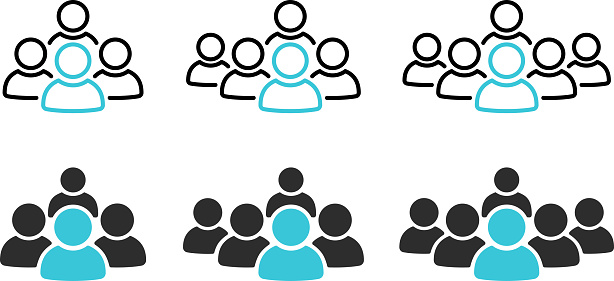 Set of people group flat and linear icons as user, person, group, and team symbol