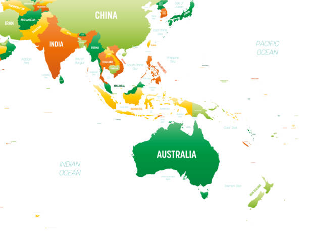 Australia And Southeast Asia Detailed Political Map With Lables Stock Australia And Southeast Asia Detailed Political Map With Lables 