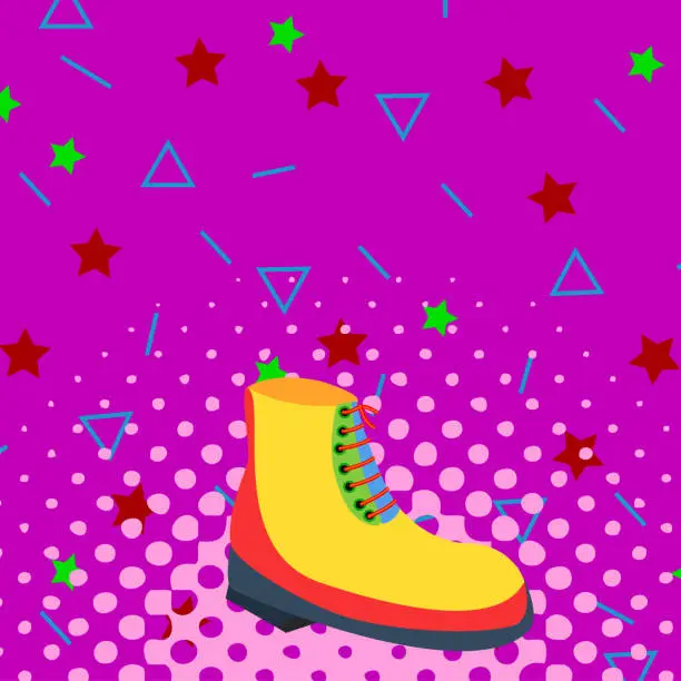 Vector illustration of 90s Retro shoes  with background