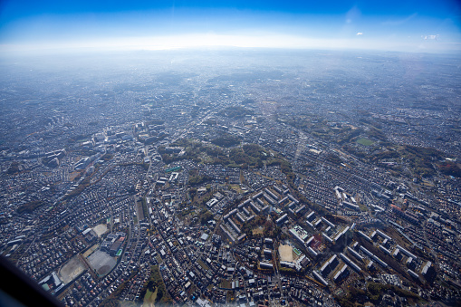View from helicopter flying over Tokyo