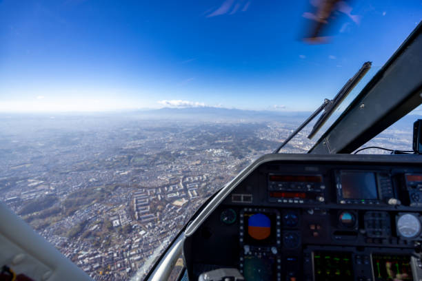 View from helicopter flying over Tokyo, heading to Mt. Fuji