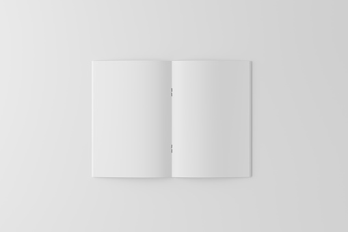 white magazine or brochure mockup set in a clean white background.