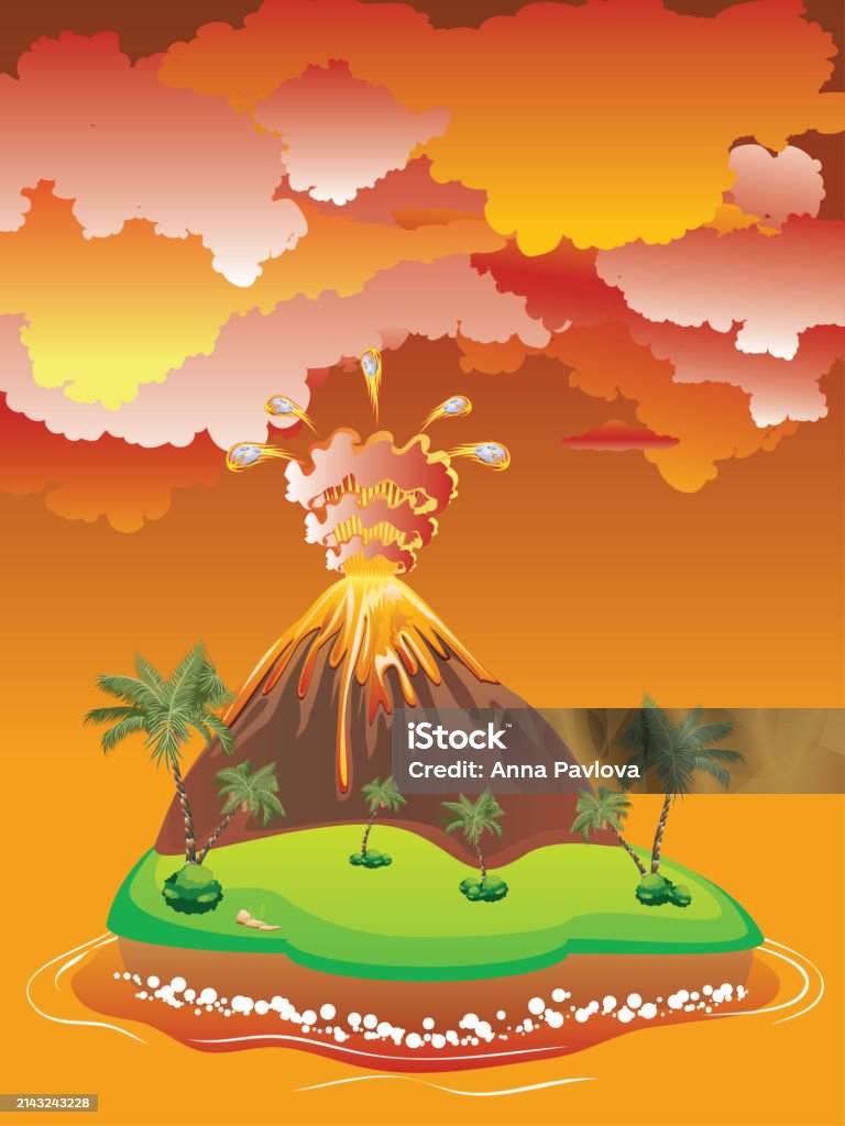 Irruption Cartoon Cartoon Volcano Eruption Stock Illustration - Download Image Now ...