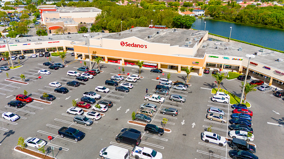 Miami, FL, USA - April 1, 2024: Aerial photo Sedanos Latin Supermarket Kendall Miami FL