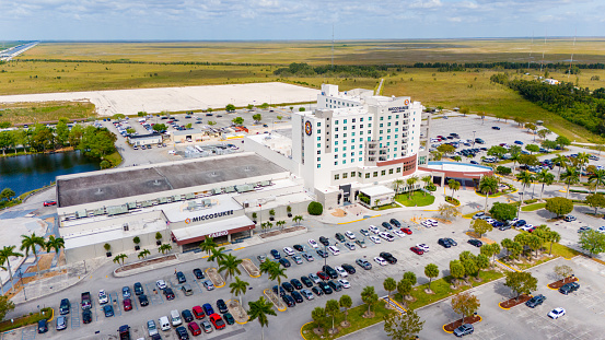 Miami, FL, USA - April 1, 2024: Aerial photo Miccosukee Resort Casino Miami Florida