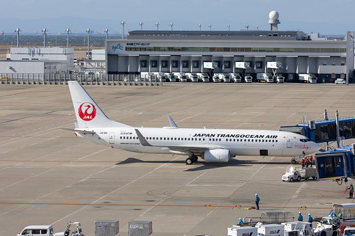 Tokoname, Japan - March 18, 2024 : Japan Transocean Air Boeing 737-800 at the Chubu Centrair International Airport in Tokoname City, Aichi Prefecture, Japan.