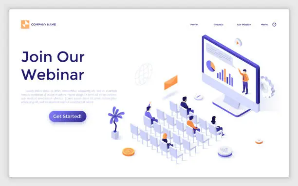 Vector illustration of Vector Isometric Landing Page Template