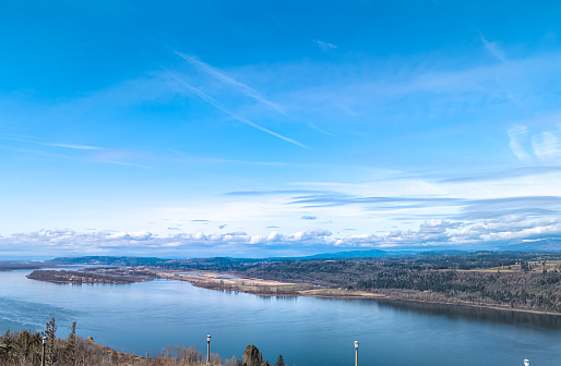 View of the Columbia River from the road to Multnomah Falls in Oregon, USA