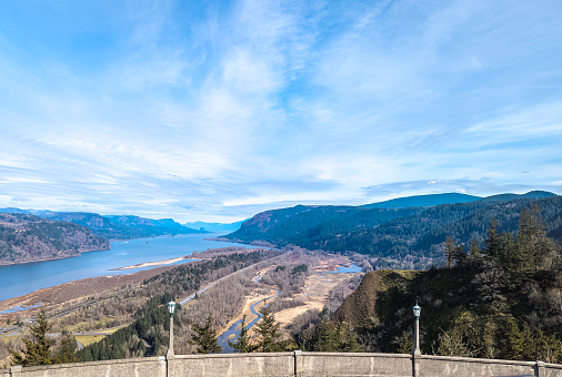 View of the Columbia River from the road to Multnomah Falls in Oregon, USA