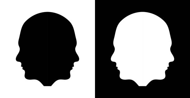 double human face silhouette side view - twin tips stock-grafiken, -clipart, -cartoons und -symbole