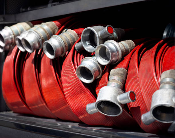 Set of red fire hoses