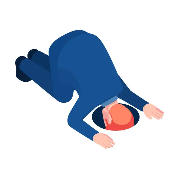 Vector illustration of Isometric Businessman put Head Inside Hole on The Floor