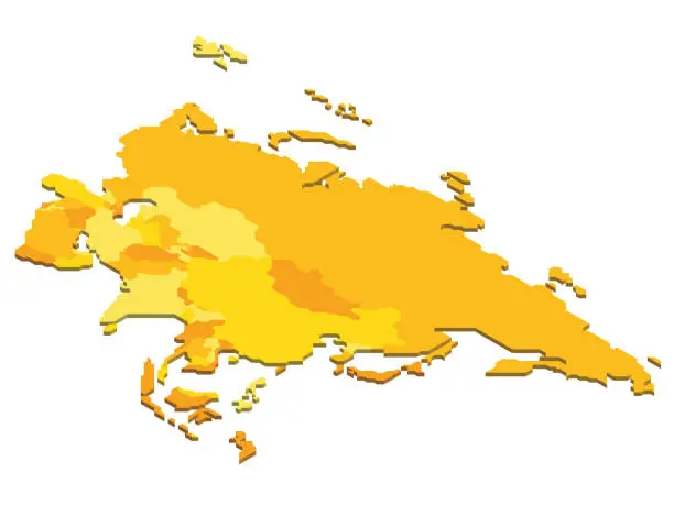 Vector illustration of Isometric political map of Asia