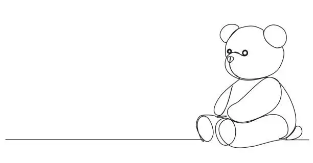 Vector illustration of single line drawing of teddy bear