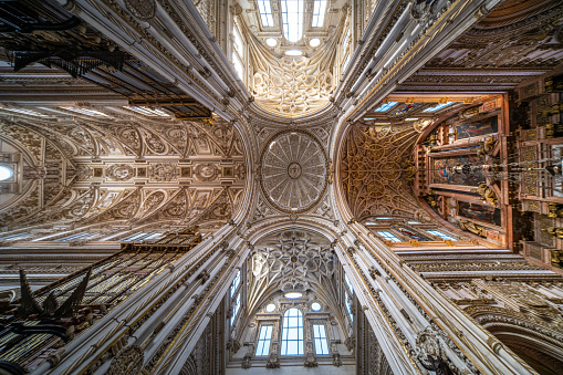 The ceiling of a Christian cathedral within the Mosque-Cathedral of Cordoba, Spain