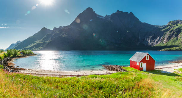 istock Red boathouse on a fjord 2143380474