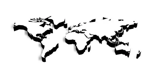Vector illustration of 3D map of World with shadow. Vector illustration