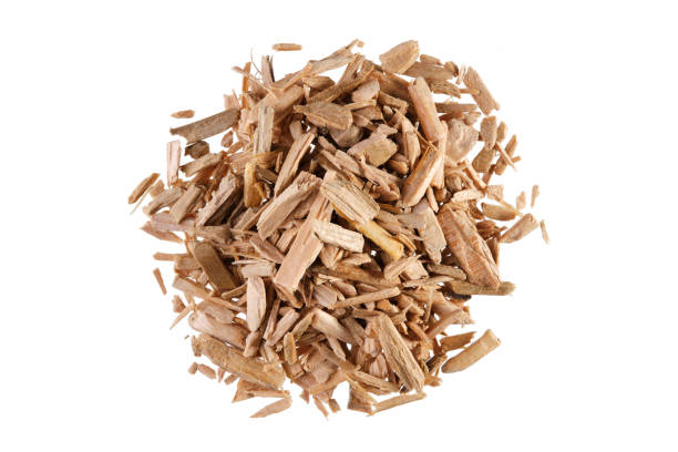 istock Pile of cedar wood chips (Cedrus), isolated on white background 2143411800