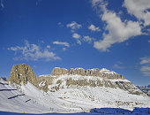 Mountain group Sella and pass Pordoi (Gruppo del Sella, Passo Pordoi), Dolomiti mountain - South Tyrol, Italy, Europe