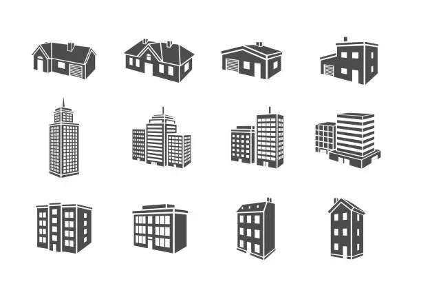 Vector illustration of Building icon set in 3d style