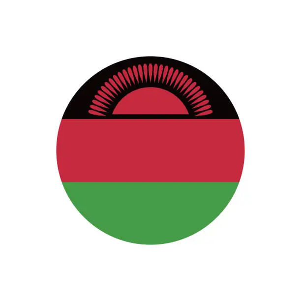 Vector illustration of Malawi circle flag. Circle icon flag. Standard color. Button flag icon. Digital illustration. Computer illustration. Vector illustration.