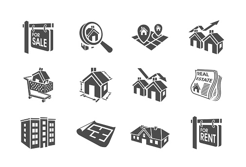 Three dimensional vector real estate icon set.