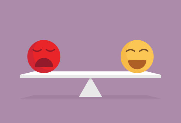 istock happy and sad emoticon on balance for mental health concept 2143430676