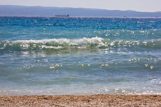 Seascape. Sea waves close-up on a sunny summer day