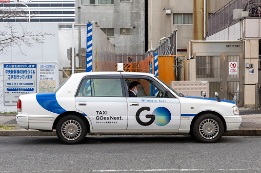 Nagoya, Japan - March 19, 2024 : Taxi in Nagoya, Aichi Prefecture, Japan.