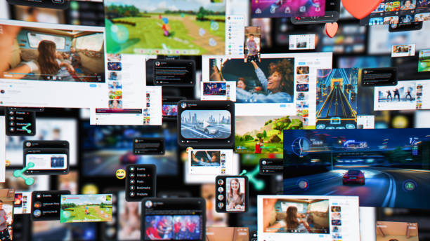 istock 3D Render of Digital Background with Different Online Services. Demonstration of Messenger Apps, Dating Profiles, Games, Entertainment Viral Videos All Connected in Social Network Visualization 2143485193
